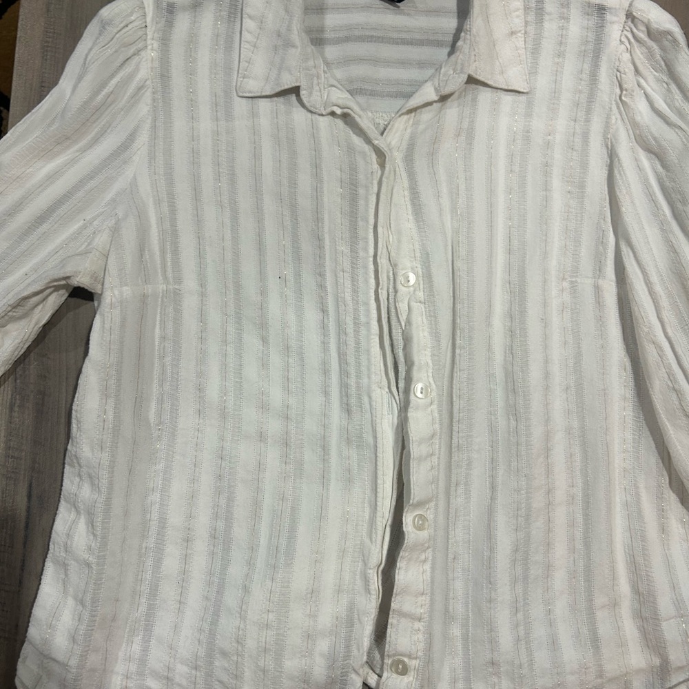 BCX White and Gold Striped Top